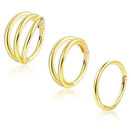 Anneau Clicker Adramata pour Piercing Femmes 18G 8mm 10mm Or Toné 100% RecycléSeptum Boucles D'oreilles en Acier Chirurg — Ton D'or