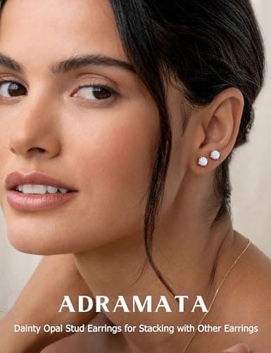 Adramata Boucles d'oreilles en acier inoxydable plaqué or blanc 18 carats avec opale ronde pour femme, Acier inoxydable