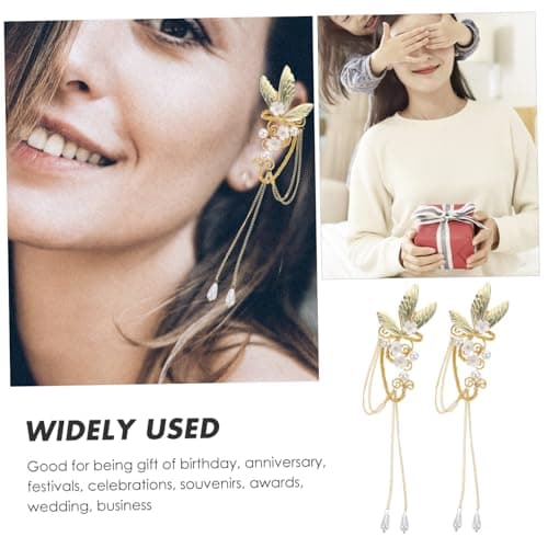 Ipetboom 2 pièces boucles oreilles clip avec ailes et franges pour femmes bijoux décoratifs sans piqure légères et éléga