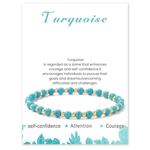 Bracelet Pierre Naturelle Uwiyo Femme 4mm Plqué Or Cristal Anniversaire Fête des Mères Noël — élastique-Turquoise