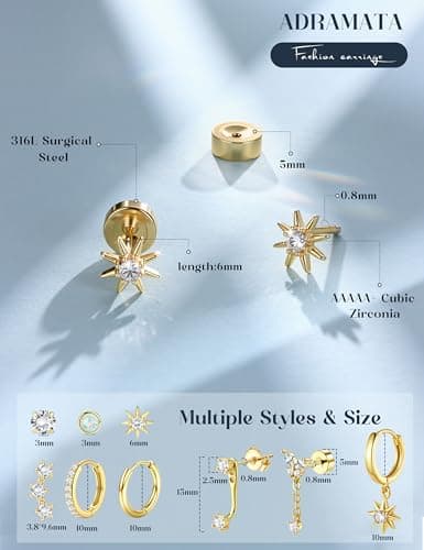 Adramata Paires de Boucles d'Oreilles Femme Acier Inoxydable Petits Créoles Or Argent