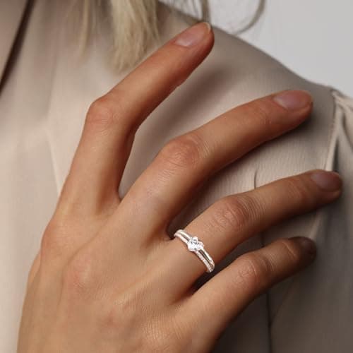 Adramata Bague Coeur Brillant CZ Plaqué Or 18K Femme Empilables Alliance Mariage Bague Promesse Reglable Pied 100 Recycl