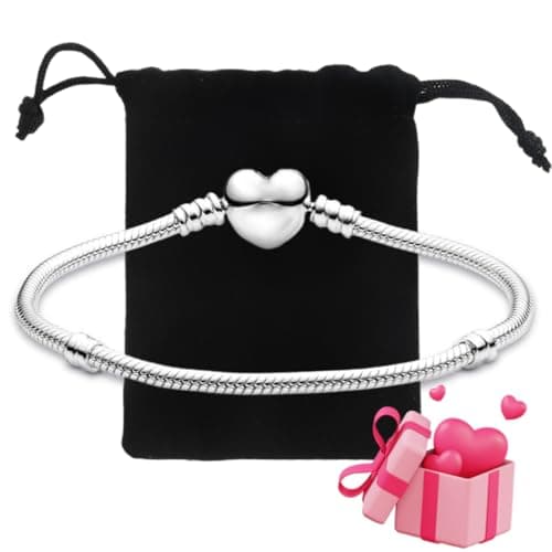 Bracelet VBKITW pour Femme Charms Cœur en Argent Meilleur Cadeau Fête des Mères et Saint-Valentinavec Sac Flanelle