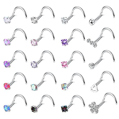 Ensemble de Clous de Nez Adramata 20 Pcs Multicolore Diamant Opale CZ Recycled Claim