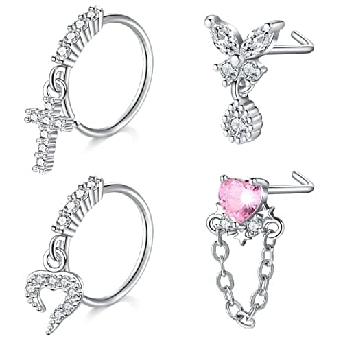 Mayhoop Piercing Nez en Acier Chirurgical pour Femme et Homme - Coeur Fleur Papillon Ramure - 20G - Disponible en Argent — Argent Style B