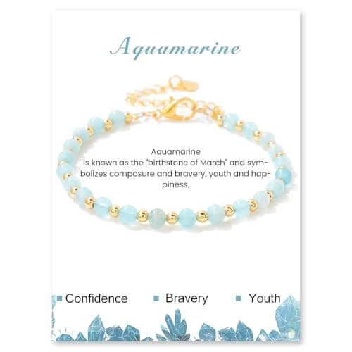 Bracelet Pierre Naturelle Uwiyo Femme 4mm Plqué Or Cristal Anniversaire Fête des Mères Noël — Aigue-Marine