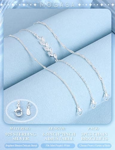 MOGASA Bracelet Argent Sterling 925 Femme Empilable Bijoux Réglable pour Femme Filles Œuvres d'Art Empilable Vaguement O