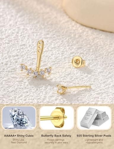Adramata Boucles d'Oreilles Argent 925 Platine Or 14 Parties pour Femme | Coupe Double Face CZ Hypoallergéniques | Bijou