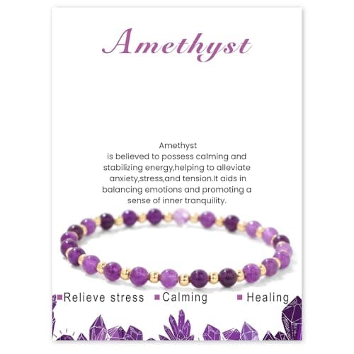 Bracelet Pierre Naturelle Uwiyo Femme 4mm Plqué Or Cristal Anniversaire Fête des Mères Noël — élastique-Améthyste