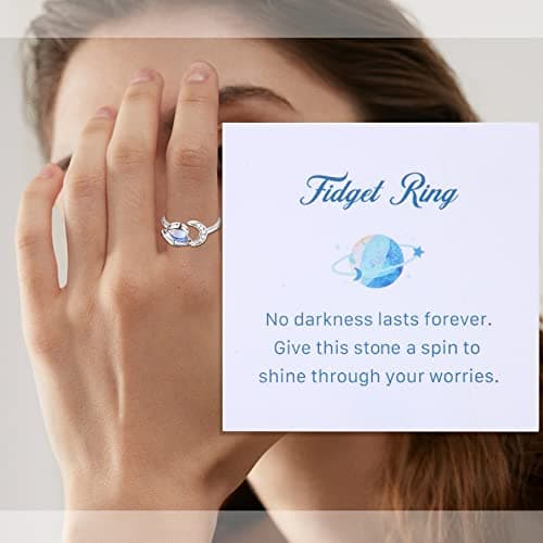 Bague Anti Stress Adramata Femme Argent Sterling 925 Pierre de Lune CZ Anxiety Bague Réglable Étoile Lune Spinner Fidget