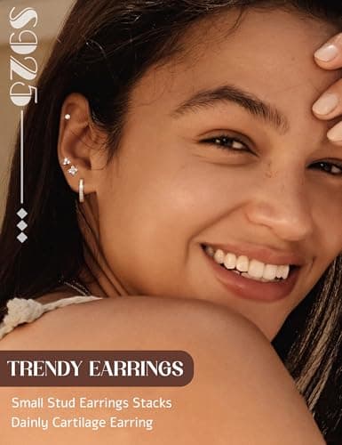Adramata Boucles d'Oreilles Argent 925 Plaquées Or 14 Carats pour Femme Piercings Oreille Cartilage Tragus Helix Or/Arge