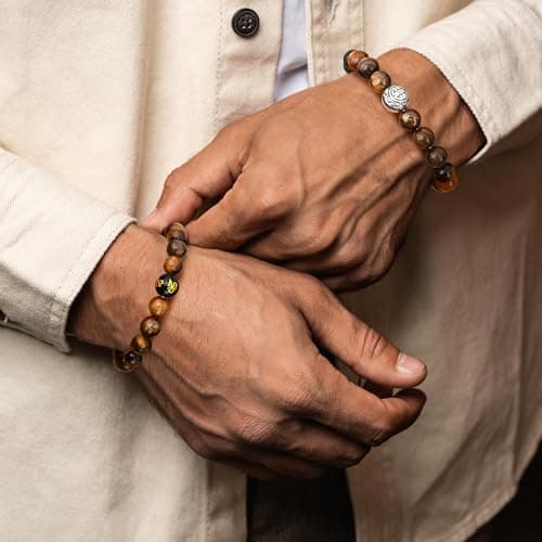 Bracelet Adramata Oeil de Tigre 8mm pour Homme en Pierre Naturelle | Cadeau d'Anniversaire pour Homme | Ensemble de Brac