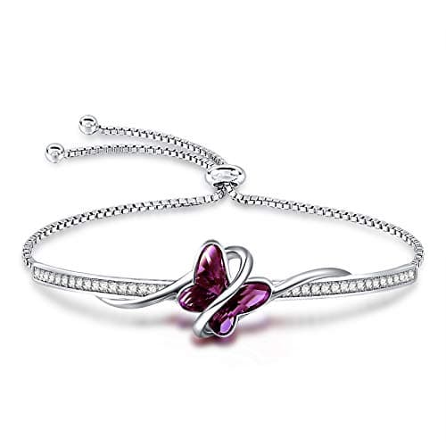 Papillon Bracelet Femme Plaqué Argent Cristal Bleu Cadeau Fête des Mères Femme — 2-violet