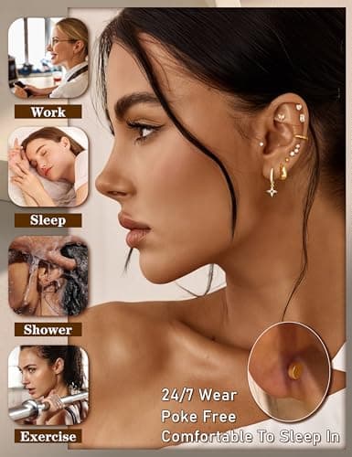 Adramata Boucles d'Oreilles Femme Or Argent Créoles Hypoallergéniques 9 Paires Piercings Tragus et Helix