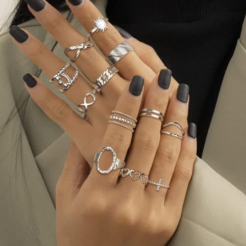 Adramata 12 Pcs Bague Femme Acier Inoxydable Réglable Vintage Recycled Empilable Argent/Or Ouvert Élégante pour Fille