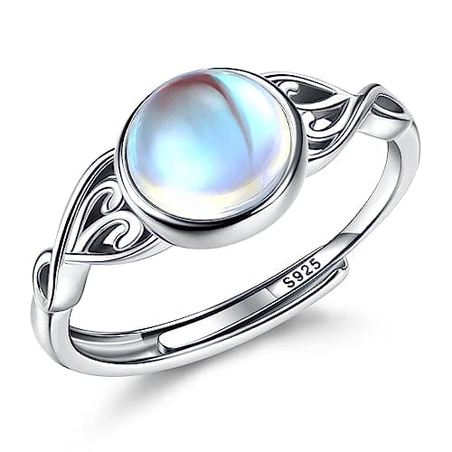 Bague Adramata Femme Argent 925 Pierre de Lune Ouverte Reglable 18 Carats Blanc Recycled Lage 100