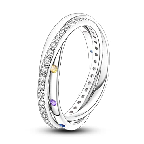 NARMO 925 argent sterling bijou lunaire étoile anneau mauvais oeil coloré zircone cubique femme vintage déclaration tail — Sparkling Three-line