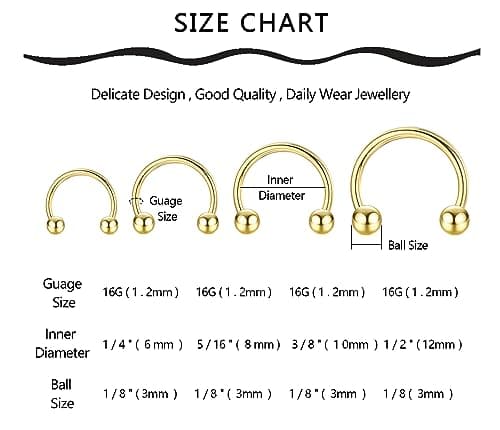 JeweBella Piercings 16 Pièces Nez Anneaux Acier Chirurgical Segment Fer à Cheval 6-12mm  
JeweBella Piercings Anneaux Ne
