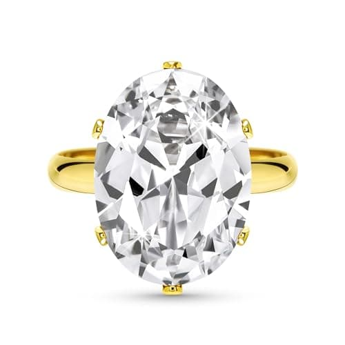 Linawe Bague Ajustable en Diamant Synthétique Moissanite pour Femme, Grande Bague en Cuivre en Trois Nuances d'Or, Or Ro — Or jaune,Avril