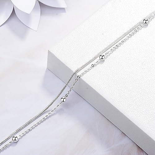 Bracelet Argent 925 Femme, Double Couche Reglable pour Meilleure Amie avec Perles Fin et Boule en Argent, Bijoux Pour Fi