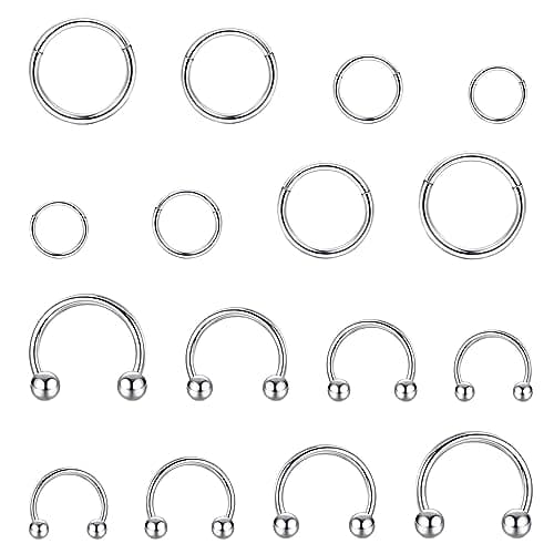 JeweBella Piercings 16 Pièces Nez Anneaux Acier Chirurgical Segment Fer à Cheval 6-12mm  
JeweBella Piercings Anneaux Ne — Argent