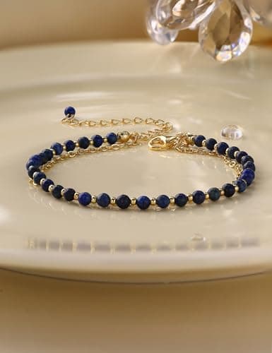 Bracelet Pierre Naturelle Femme Argent 925 Empilable Ajustable Or/Argent Cadeau Femme