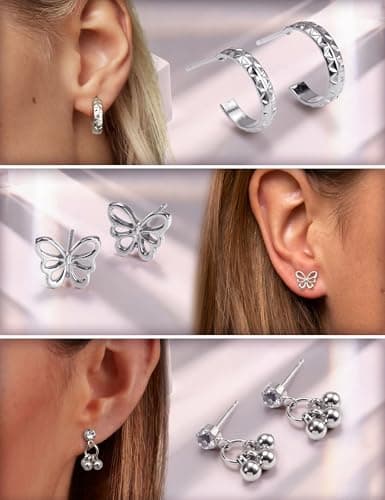 Adramata Or Argent Boucles d'Oreilles Créoles Longues Gland pour Femme Lot 90 Paires Assorties CZ Perle Recycled Standar