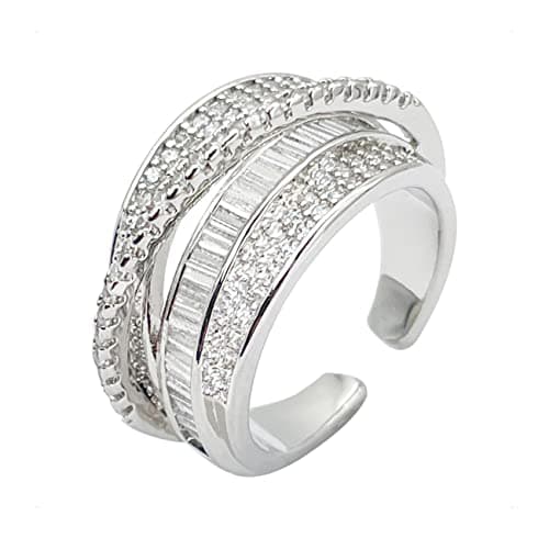 Bague Argent Ajustable avec Zircon pour Femme Fille Ado, Design Géométrique Vintage, Bague Ouverte pour Pouce et Doigts