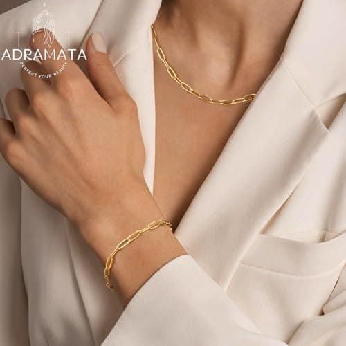 Collier et bracelet d'Adramata en acier inoxydable plaqué or 18K - bijoux empilables et imperméables pour femme