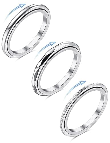 Adramata Anti Stress 3 Pces Bague Femme Acier Inoxydable pour Homme 316L Bague Spinner Recycled Claim Standard 100