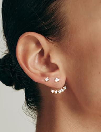 Adramata Boucles d'Oreilles Argent 925 Platine Or 14 Parties pour Femme | Coupe Double Face CZ Hypoallergéniques | Bijou
