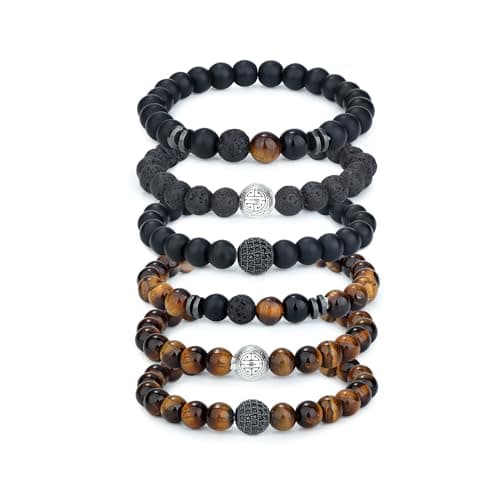 Bracelet Adramata Oeil de Tigre 8mm pour Homme en Pierre Naturelle | Cadeau d'Anniversaire pour Homme | Ensemble de Brac