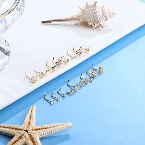 Adramata 15 Pcs Piercing Nez en Acier Chirurgical pour Femme et Homme - L/Vis en Forme de Serpent | Fleur Clous de Nez A