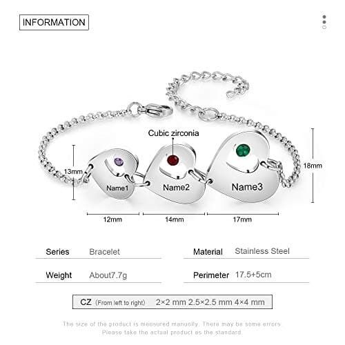 Bracelet Personnalisé Lorajewel Coeur Femme Prenoms Stone Bijoux Noël Saint-Valentin Cadeaux Mères Filles