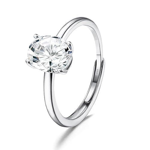 JeweBella Bague Femme Réglable en Argent 925 Zircone Cubique Brillant Bijoux Femme