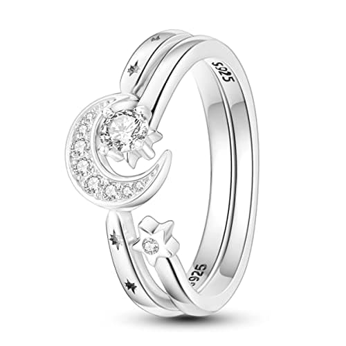 NARMO 925 argent sterling bijou lunaire étoile anneau mauvais oeil coloré zircone cubique femme vintage déclaration tail — Star&moon