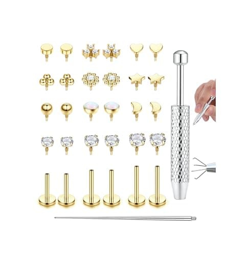 Adramata Piercing Tragus Hypoallergénique 16G/18G en Or/Argent 6/8/10mm Labret à Filetage Interne pour Lèvre et Cartilag