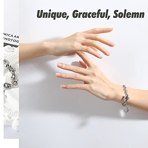 Emibele Bracelet en Forme de Cœur Exquis pour Femmes, Bijoux en Acier Inoxydable Filigrané, Chaîne Gravable avec Fermetu