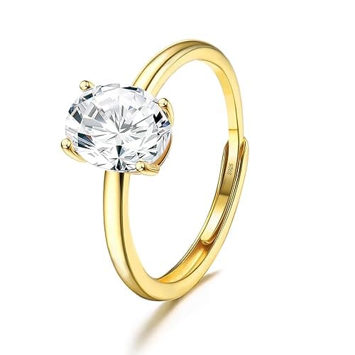JeweBella Bague Femme Réglable en Argent 925 Zircone Cubique Brillant Bijoux Femme — Or