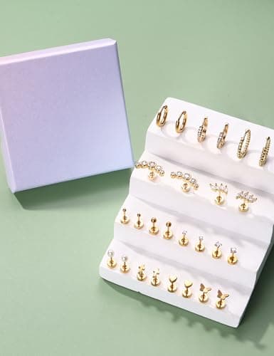 Adramata Or et Argent Boucles d'Oreilles Femme Hypoallergéniques Piercings Tragus Helix