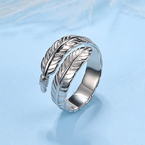 JeweBella Bague Femme en Argent Sterling 925 pour Femmes - Bague Plume Réglable Ouverte pour Filles - Mariage et Fiançai