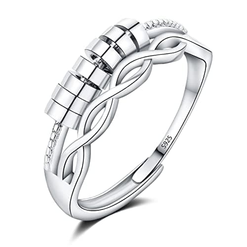Josfeva Bague anti-anxiété en argent sterling 925 régler en plaqué or blanc pour homme et femme, bijoux relaxation événe — Argent