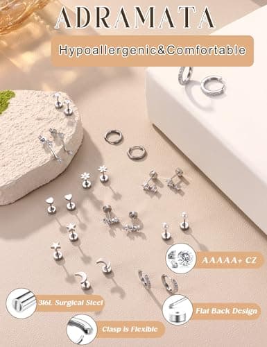 Adramata Piercings Or Acier Inoxydable Boucles d'Oreilles Femmes Scène Piercing Hypoallergénique