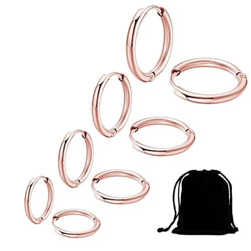 Clyhon 4 Paires Acier Inoxydable Boucles d’Oreilles Anneau Homme Femme Boucles d Oreilles Créole, Grande Référence en Ac — Or rose