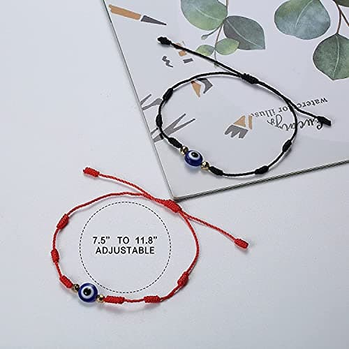 Adramata 12 Pcs Mauvais Œil Hamsa Chakra Bracelets Réglables pour Femme et Homme Ports Bonheur Bijoux Turquoise Rouge No