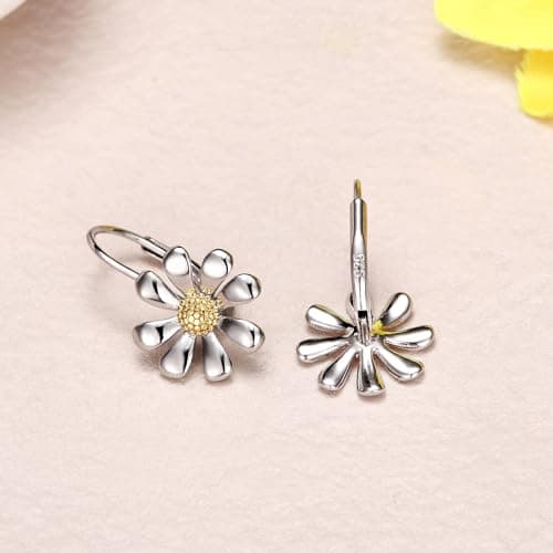 Adramata Créoles Fleurs Argent Sterling 925 - Cadeau Hypoallergénique pour Femme | Boucles d'Oreille Lever Fleurs Recycl
