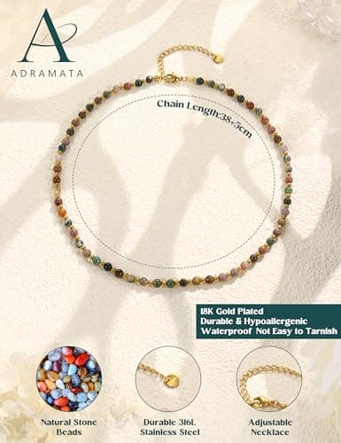 Adramata Pierre Naturelle Femme Collier Boho Ajustable Plaqué Or 5mm