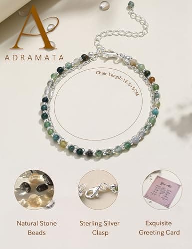 Bracelet Pierre Naturelle Femme Argent 925 Ajustable Empilable Or/Argent pour Cadeau Femme