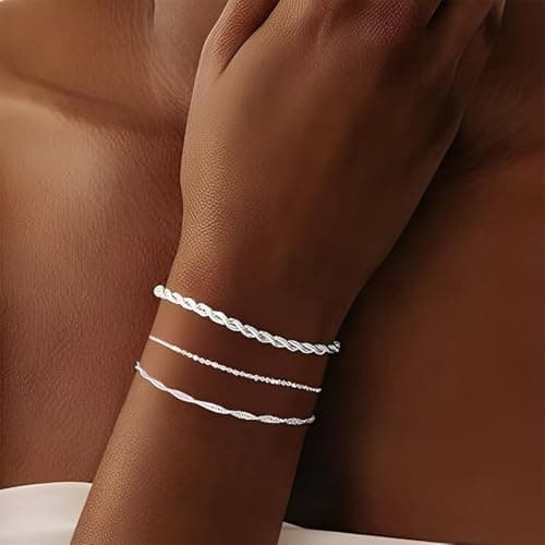 Bracelet ZEPIQOR Argent Sterling 925 Femmes Réglable Empilable Bijoux pour Femmes Filles