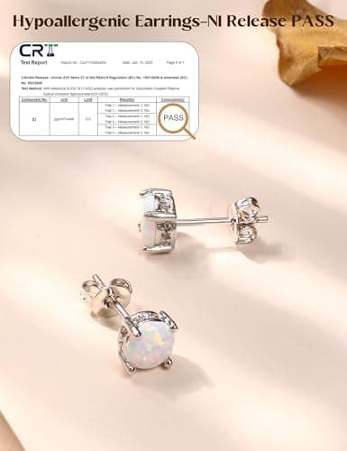 Adramata Boucles d'oreilles en acier inoxydable plaqué or blanc 18 carats avec opale ronde pour femme, Acier inoxydable